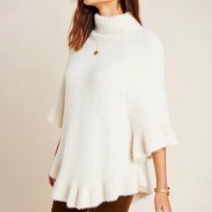 Anthropologie Akemi + Kin Poncho Falling Snow White Cream Eyelash Fuzzy Sweater